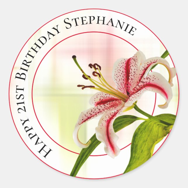 Happy Birthday Stargazer Lily Floral Photography Classic Round Sticker (Front)