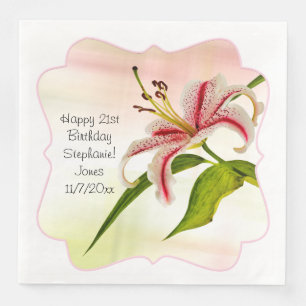 Happy Birthday Stargazer Lily Floral Photography Napkin