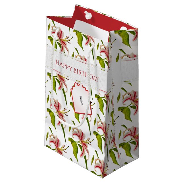 Happy Birthday Stargazer Lily Photo Pattern Small Gift Bag (Front Angled)