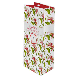 Happy Birthday Stargazer Lily Photo Pattern Wine Gift Bag