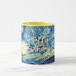Happy Birthday, Starry Night fine art, Mug
