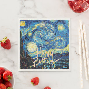 Happy Birthday, Starry Night fine art, Napkin
