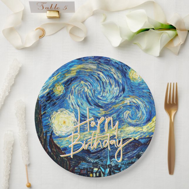 Happy Birthday, Starry Night fine art, Paper Plate (Wedding)
