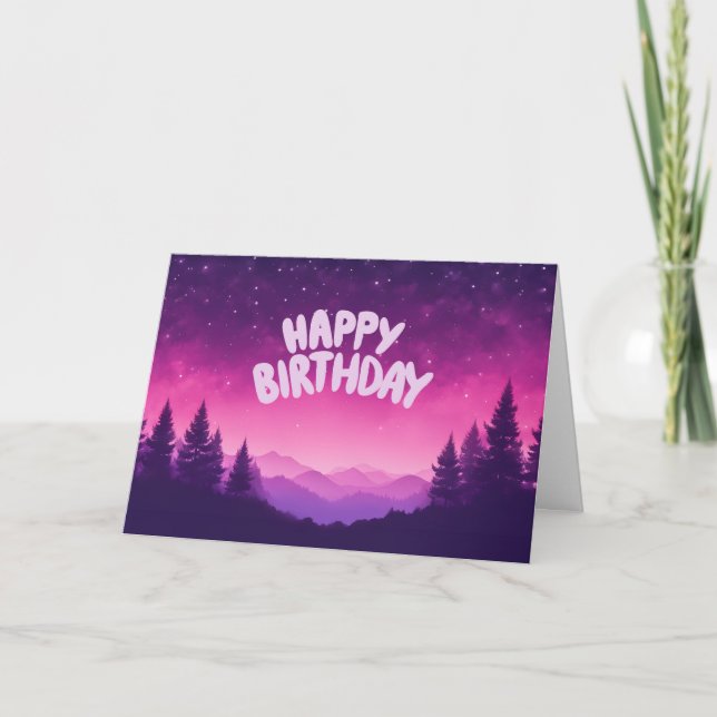 Happy Birthday Starry Night, Mountains, Forest Card (Front)