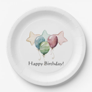 Happy Birthday Stars and Balloons Paper Plate