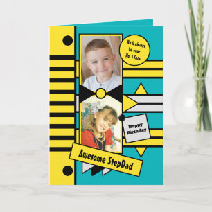 Happy Birthday Step Dad yellow turquoise photo Card