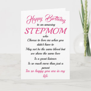 Happy Birthday Stepmom Black Pink Typography Card