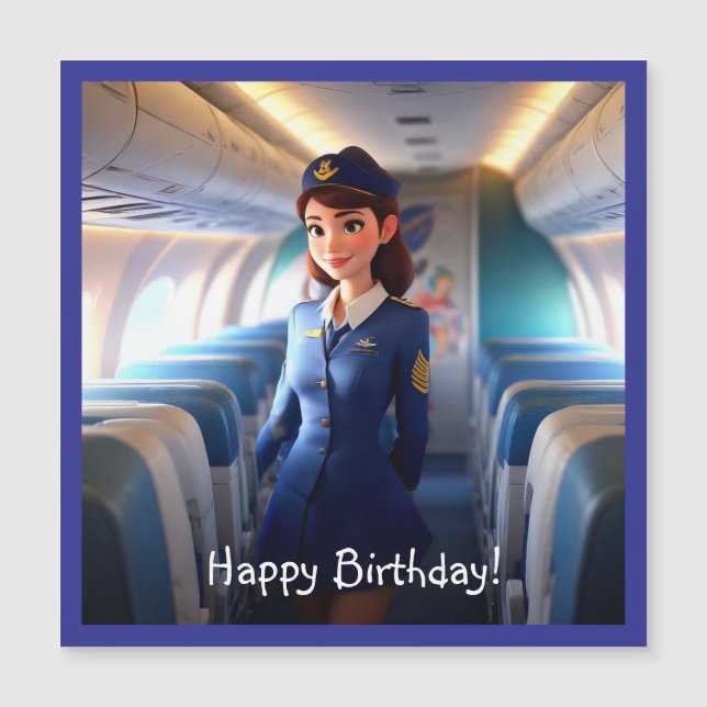 Happy Birthday Stewardess Magnetic Card (Front)