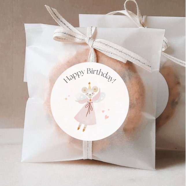 Happy Birthday Sticker, Cute Mouse Design Classic Round Sticker (Creator Uploaded)