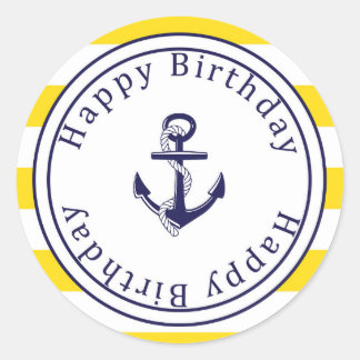 Happy Birthday sticker - Nautical Yellow - Navy
