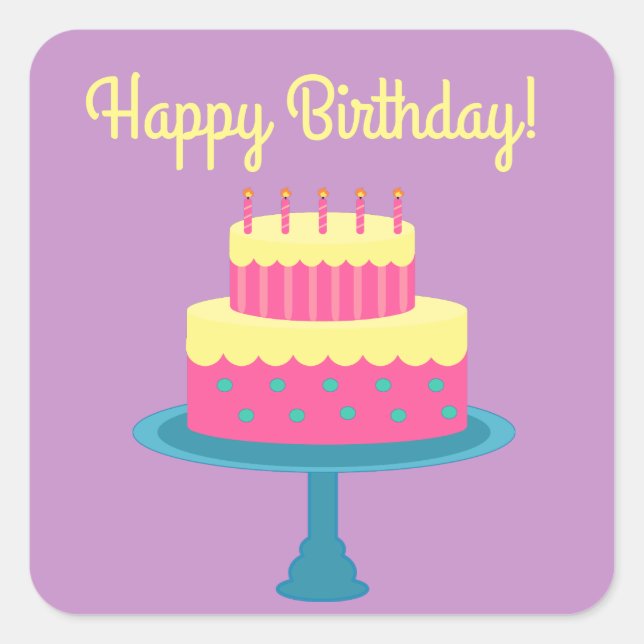 Happy Birthday Sticker with Cake (Front)