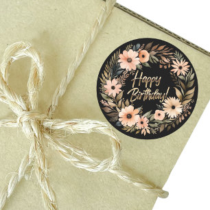 Happy Birthday Sticker with Watercolor Flowers