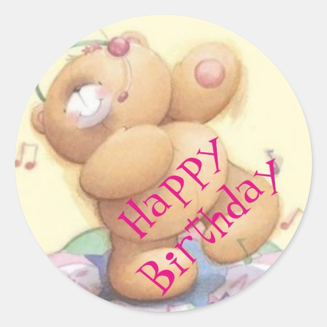 Happy Birthday/Stickers/Teddy Bear Classic Round Sticker (Front)