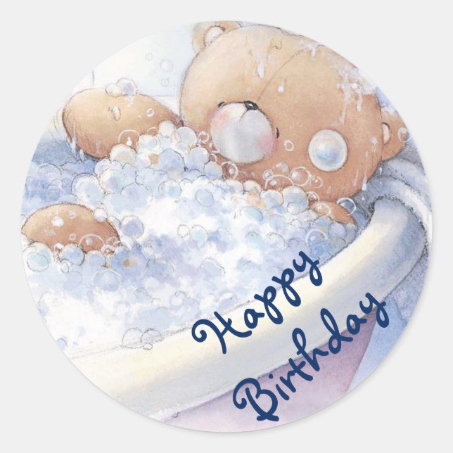 Happy Birthday/Stickers/Teddy Bear Classic Round Sticker (Front)