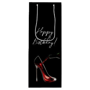 Happy Birthday-Stiletto with Wine Wine Gift Bag