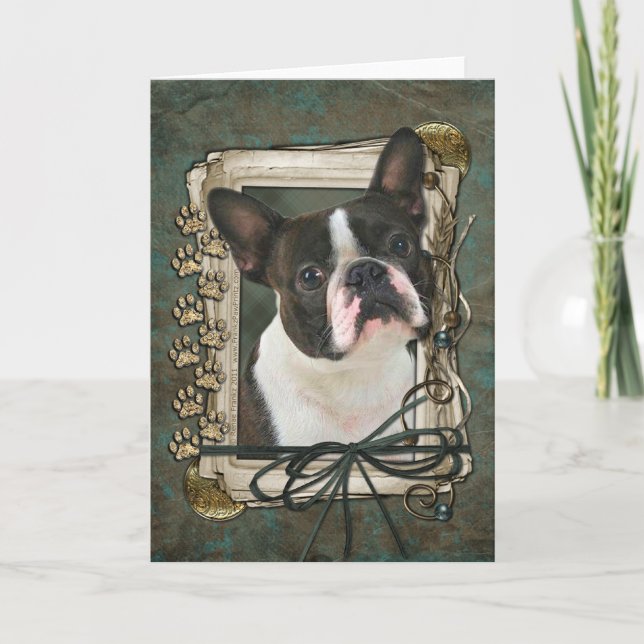 Happy Birthday - Stone Paws - Boston Terrier Card (Front)