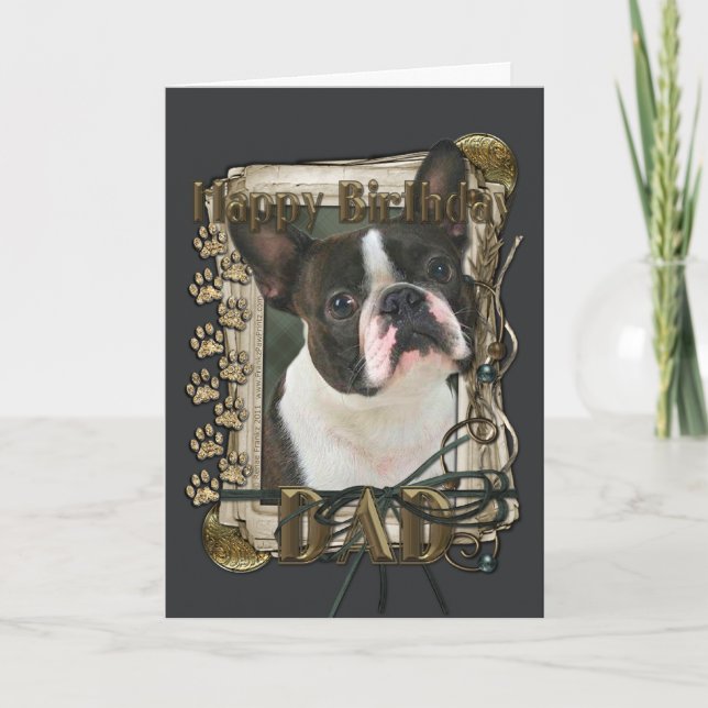 Happy Birthday - Stone Paws - Boston Terrier - Dad Card (Front)