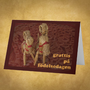 Happy Birthday Straw Goats card in Swedish