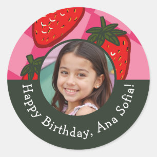 Happy Birthday Strawberry Checkered Custom Sticker
