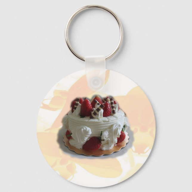 happy birthday strawberry, chocolate cake key ring (Front)