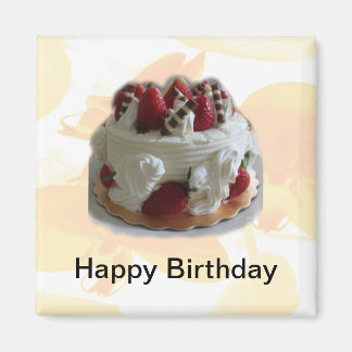 happy birthday strawberry, chocolate cake magnet
