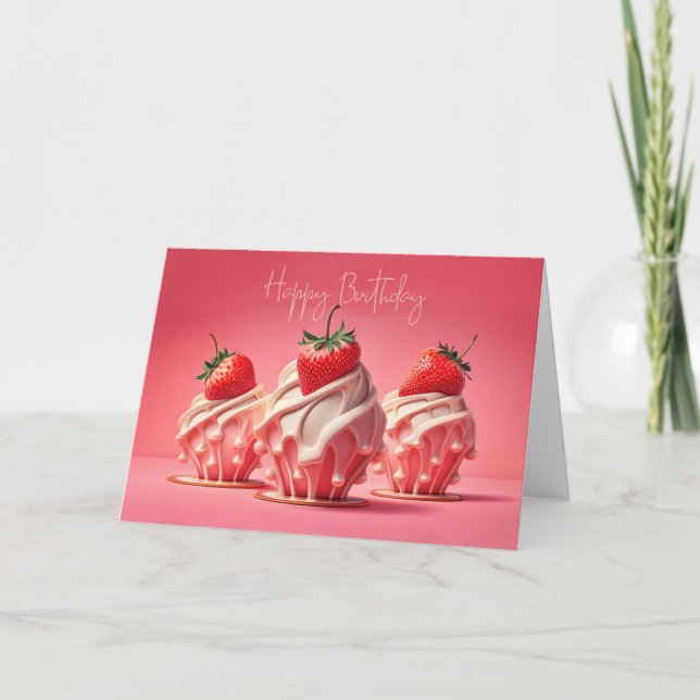 Happy Birthday Strawberry Cupcakes Card (Front)