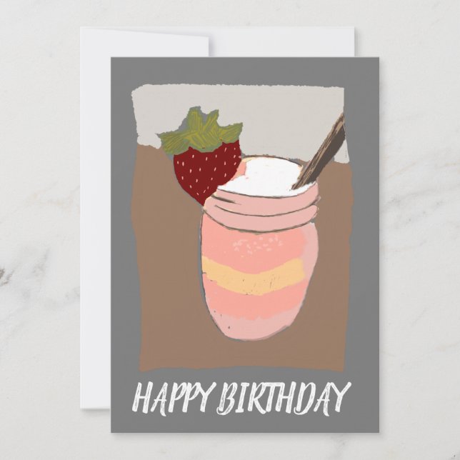 Happy Birthday Strawberry Milk Shake Illustration Card (Front)