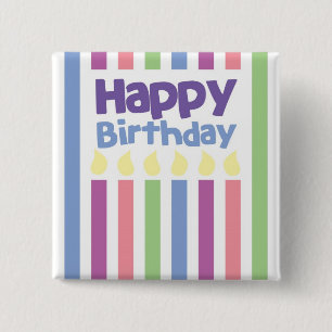 Happy Birthday stripey card 15 Cm Square Badge