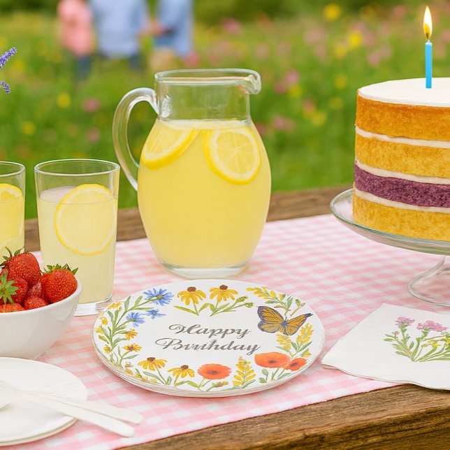 Happy Birthday Summer Flowers Paper Plate (Add a touch of natural beauty and festive flair to your party setting,  with summer paper plate)