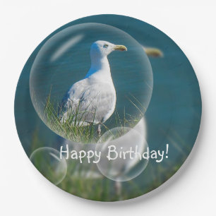 Happy Birthday Summer Seagull Paper Plate