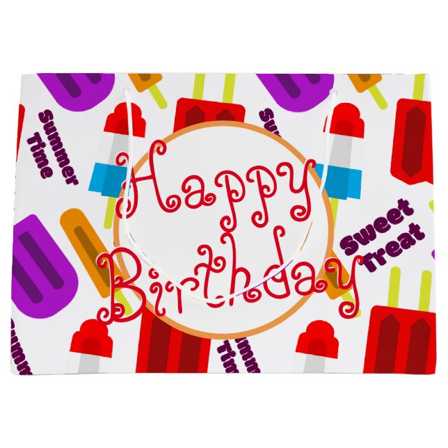Happy Birthday Summertime Frozen Bar Large Gift Bag (Front)