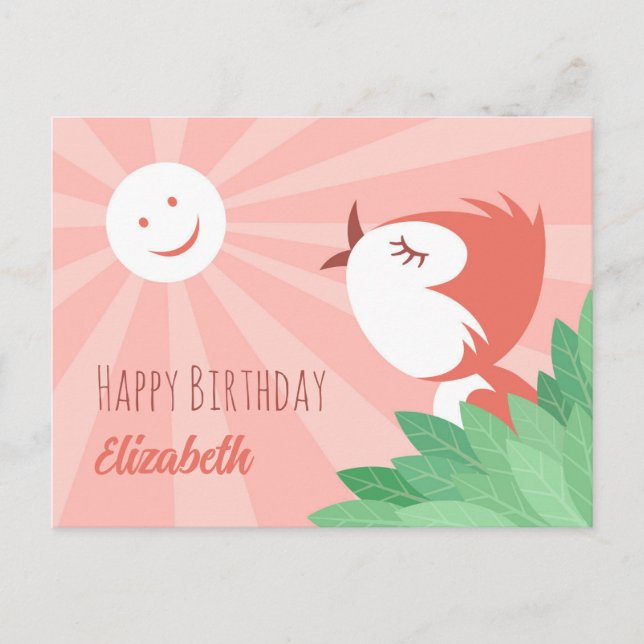 Happy Birthday Sun Cute Cartoon Bird Girl Postcard (Front)