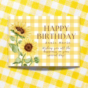 Happy Birthday Sunflower Gingham Greeting Card