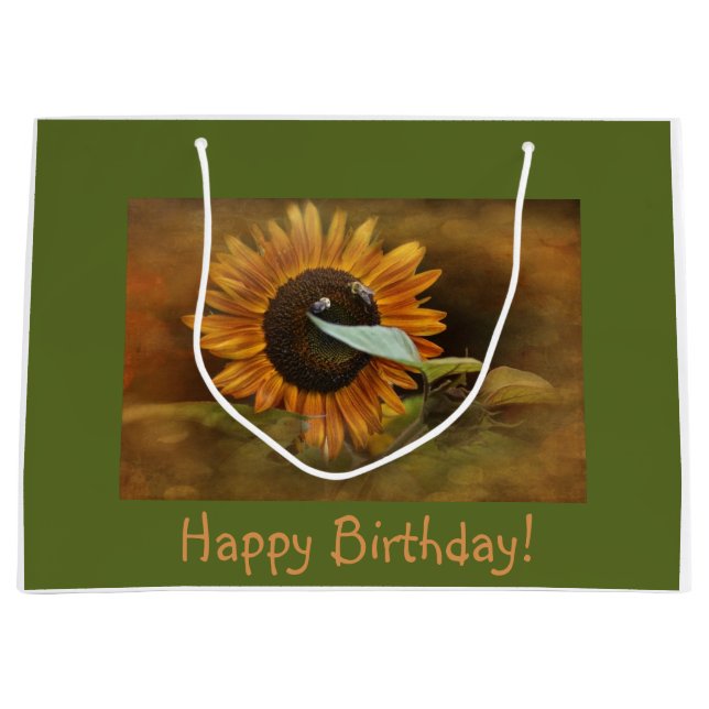 Happy Birthday Sunflower Large Gift Bag (Front)
