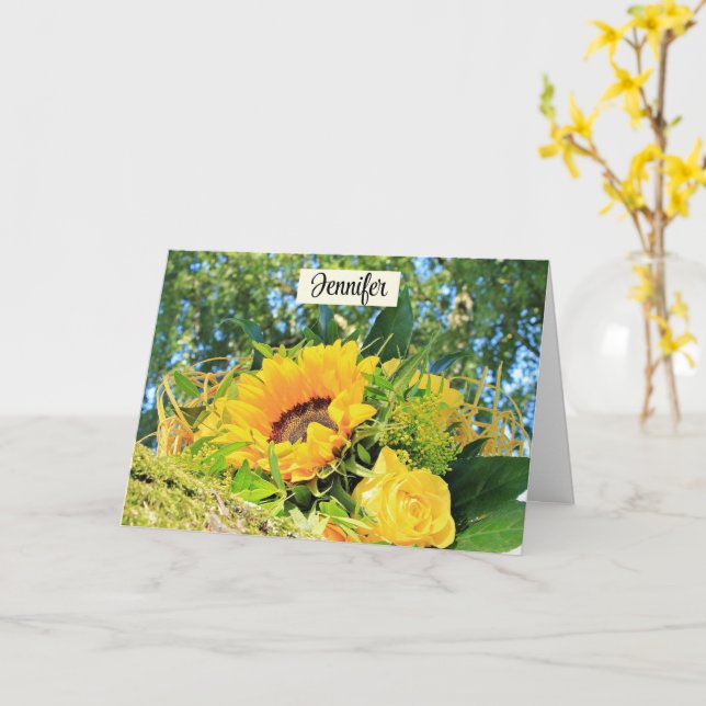 Happy Birthday Sunflower Personalise Name Card (Yellow Flower)