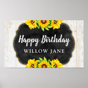 Happy Birthday Sunflower & Rustic Wood Party Decor