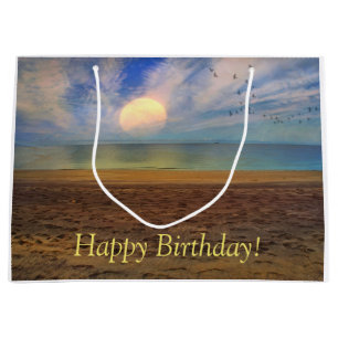 Happy Birthday Sunset Beach Large Gift Bag
