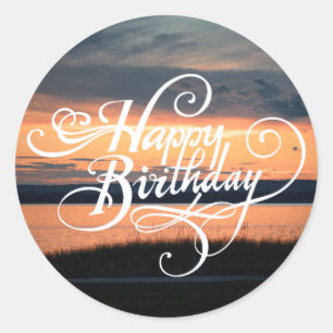 Happy Birthday Sunset Classic Round Sticker