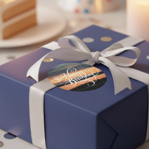 Happy Birthday Sunset Classic Round Sticker