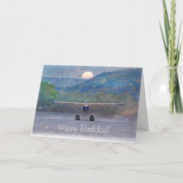 Happy Birthday Sunset Seaplane Card (Front)