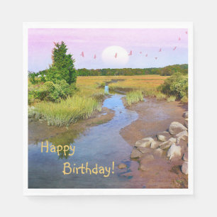 Happy Birthday Sunset Seashore Napkin