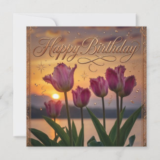 Happy Birthday Sunset Tulips Greeting Holiday Card