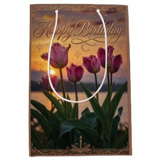 Happy Birthday Sunset Tulips Greeting Medium Gift Bag