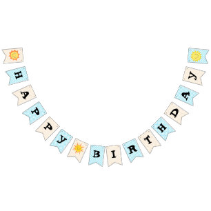 Happy Birthday Sunshine Blue and Gold Polka Dot Bunting