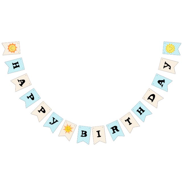 Happy Birthday Sunshine Blue and Gold Polka Dot Bunting (All)