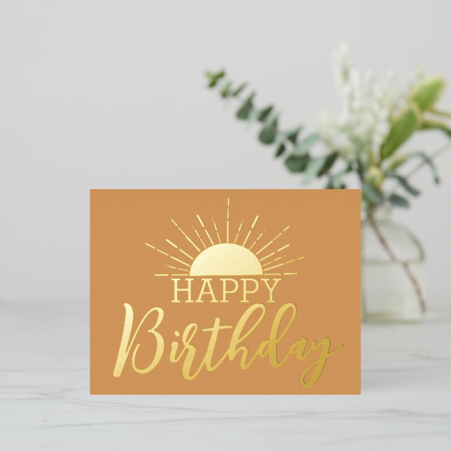 Happy Birthday Sunshine Real Gold Foil   Holiday Postcard (Standing Front)