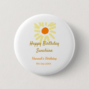 Happy birthday sunshine yellow orange birthday boh 6 cm round badge