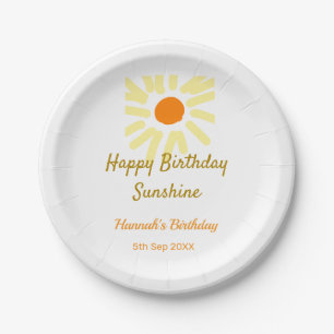 Happy birthday sunshine yellow orange birthday boh paper plate