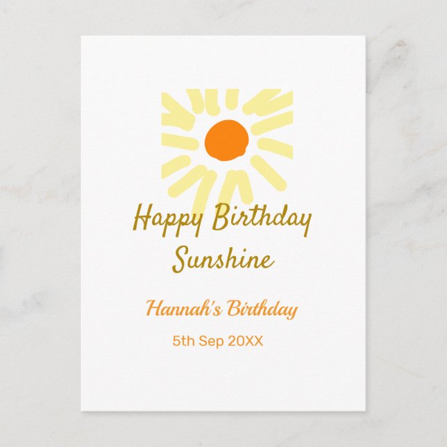 Happy birthday sunshine yellow orange birthday boh postcard (Front)