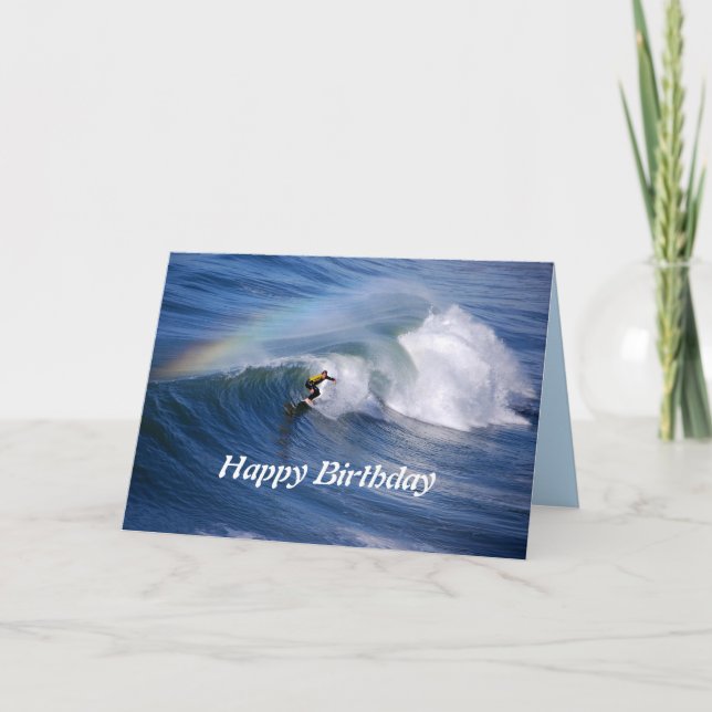 Happy Birthday Surfer With Rainbow Card (Front)